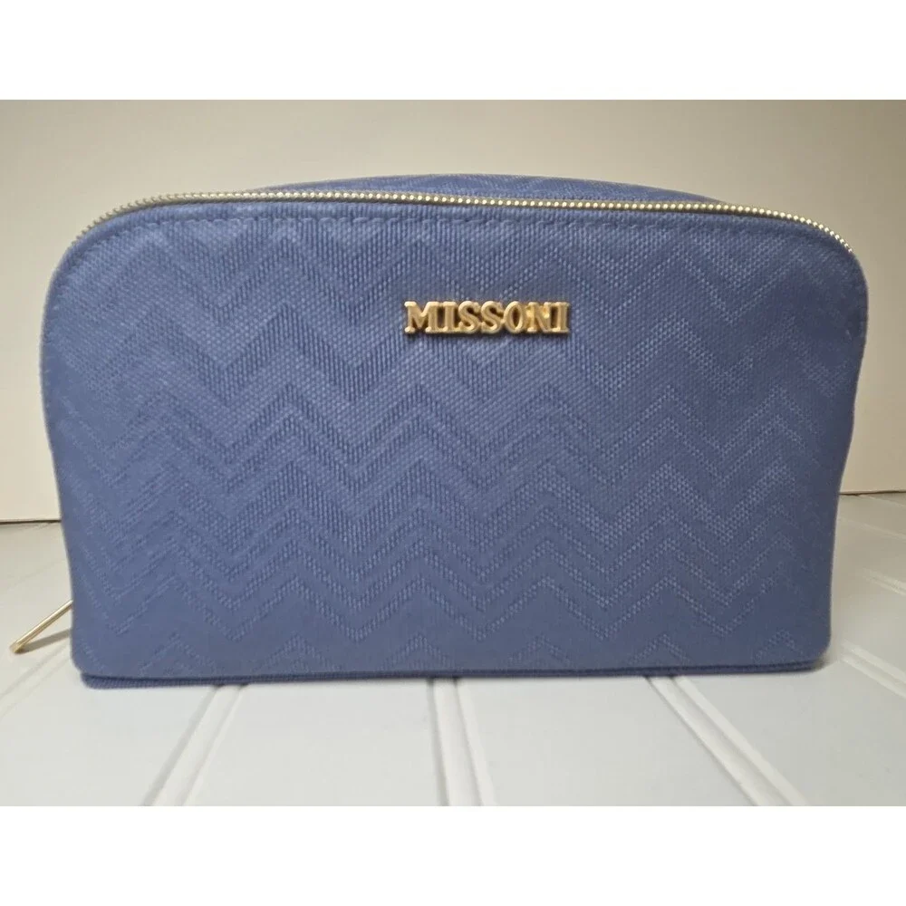 Missoni Delta Travel Bag Toiletry Zip Pouch Cosmetics Case Blue Zig Zag Chevron
